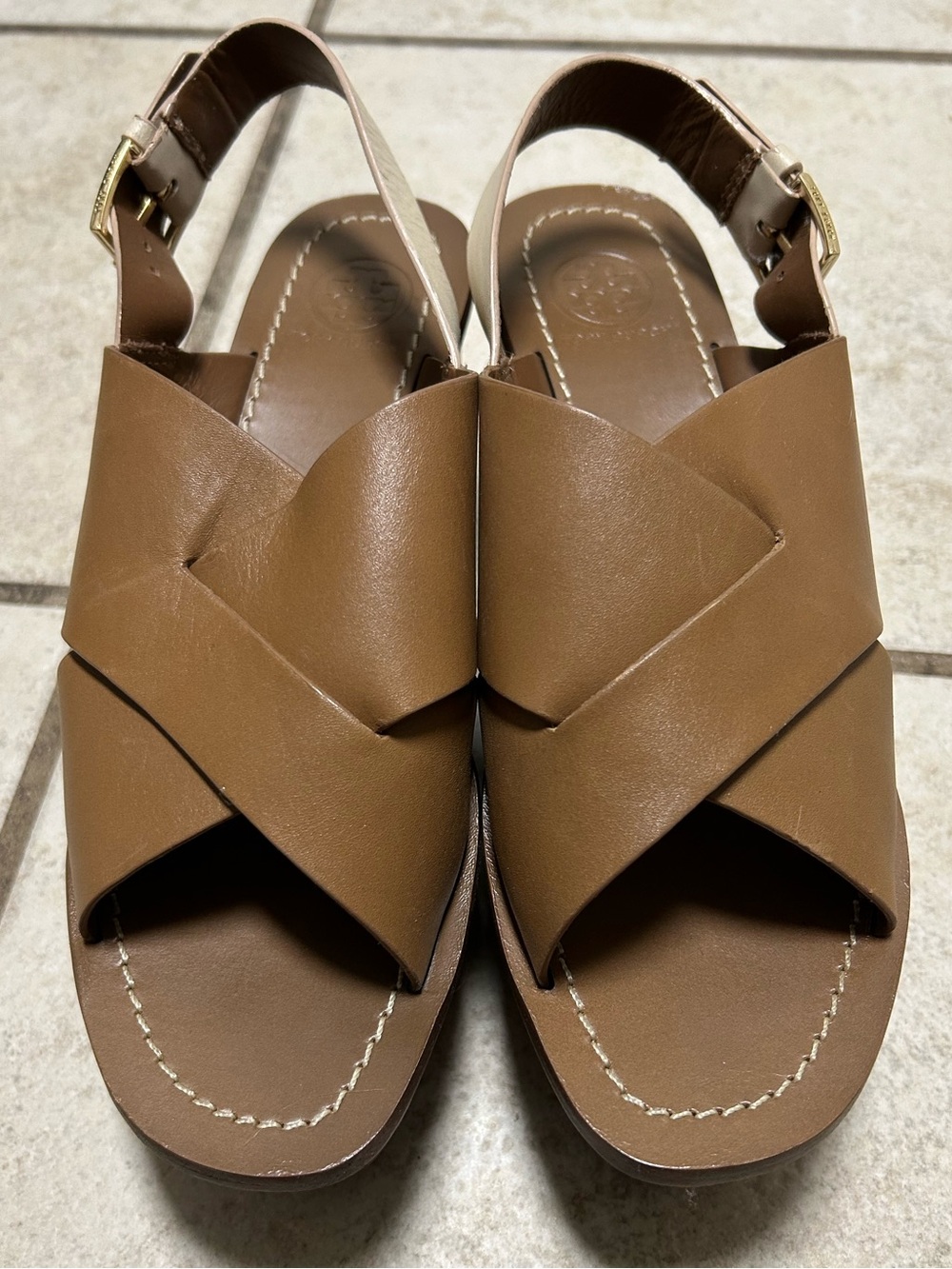 Tory Burch Tan Crisscross Leather Slingback Sandals